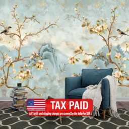 Chinoiserie Birds & Flowers Wallpaper Mural, Easy-Install Peel & Stick