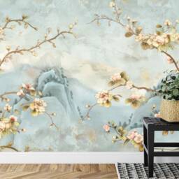 Chinoiserie Birds & Flowers Wallpaper Mural, Easy-Install Peel & Stick - thumbnail 3