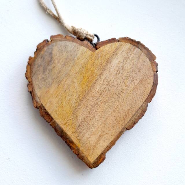 Large Wooden Natural Mango Wood Hanging Heart With Bark Edging - Decoration Wall Decor Rustic - image 1