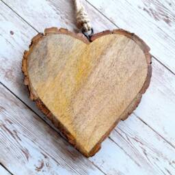 Large Wooden Natural Mango Wood Hanging Heart With Bark Edging - Decoration Wall Decor Rustic - thumbnail 2