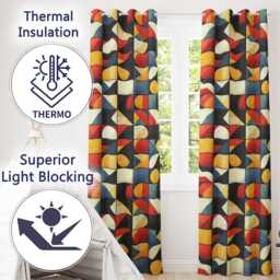 Abstract Bold Geometric Shapes Mid Century Modern Seamless Pattern Readymade Eyelet Ring Top Thermal 100% Blackout Curtains - thumbnail 3