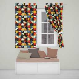 Abstract Bold Geometric Shapes Mid Century Modern Seamless Pattern Readymade Eyelet Ring Top Thermal 100% Blackout Curtains