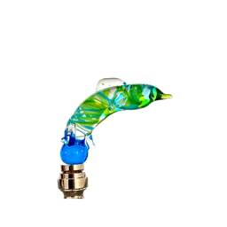 Finial - Venetian Glass Dolphin Lamp Finial Handmade Ocean Inspired Sea Foam Green & Aqua Blue Brass Or Nickel Hardware - thumbnail 2
