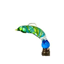 Finial - Venetian Glass Dolphin Lamp Finial Handmade Ocean Inspired Sea Foam Green & Aqua Blue Brass Or Nickel Hardware