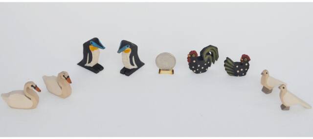 Hand Carved Wooden Noah's Ark Animals White Swans, Penguins, Chickens & Doves - image 1
