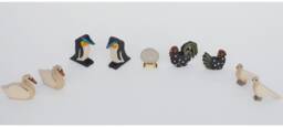 Hand Carved Wooden Noah's Ark Animals White Swans, Penguins, Chickens & Doves - thumbnail 1