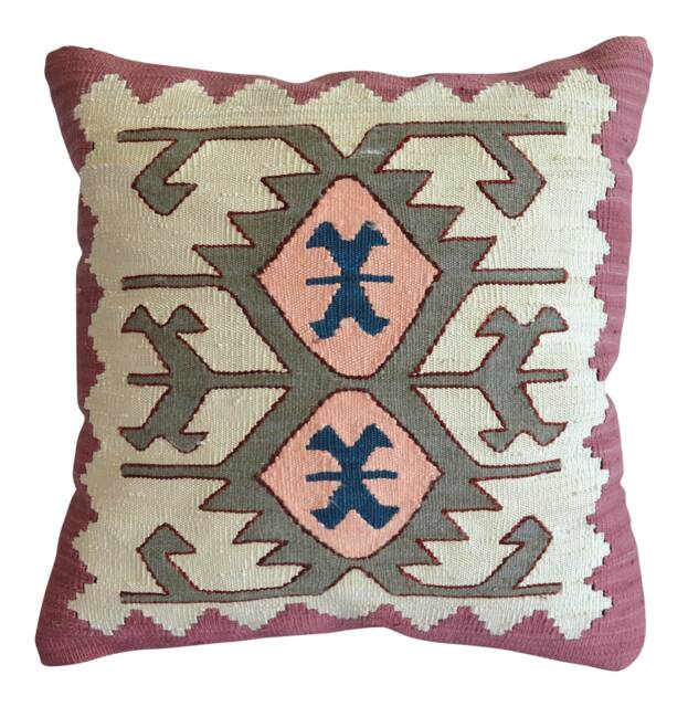 "Silk Kilim Cushion Cover - New Turkish Pillow Sham Rug Organic Case Burlap Throw 16""x16" - image 1