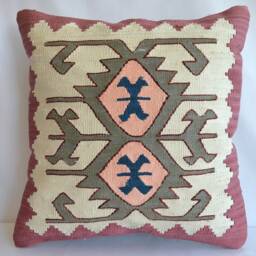 "Silk Kilim Cushion Cover - New Turkish Pillow Sham Rug Organic Case Burlap Throw 16""x16" - thumbnail 4