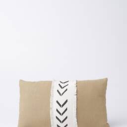 Fringed Mudcloth Pillow/Washed Linen /Boho African Stripe Pillow/Lumbar Pillow 22 X 14 Handmade - thumbnail 2