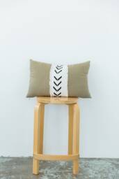 Fringed Mudcloth Pillow/Washed Linen /Boho African Stripe Pillow/Lumbar Pillow 22 X 14 Handmade - thumbnail 1