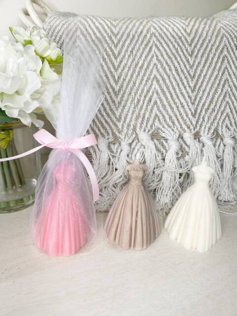 Wedding Candle - Dress Gift Wrapped Organza Favours Decorative Candles Handmade Gifts For Her Ideas Modern - image 1
