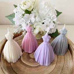 Wedding Candle - Dress Gift Wrapped Organza Favours Decorative Candles Handmade Gifts For Her Ideas Modern - thumbnail 2
