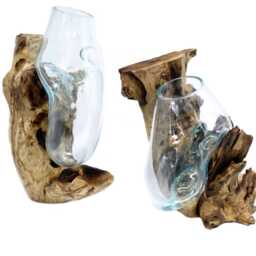 Hanging Molten Glass On Wood Vase Bowl Natural Home Decor - thumbnail 2