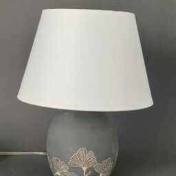 Handmade Ceramic Table Lamp, Grey With Ginko Decoration, Fabric Lampshade - thumbnail 2