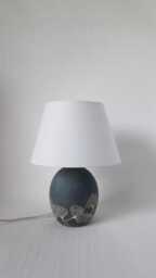 Handmade Ceramic Table Lamp, Grey With Ginko Decoration, Fabric Lampshade - thumbnail 1