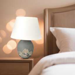 Handmade Ceramic Table Lamp, Grey With Ginko Decoration, Fabric Lampshade - thumbnail 3