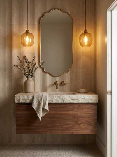 Gold Scalloped Mirror - Modern Brass Vanity Mirror, Custom Bathroom Mirrors - image 1