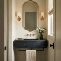 Gold Scalloped Mirror - Modern Brass Vanity Mirror, Custom Bathroom Mirrors - thumbnail 2