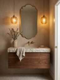 Gold Scalloped Mirror - Modern Brass Vanity Mirror, Custom Bathroom Mirrors