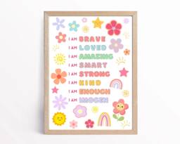 Girls Personalised Affirmation Print Quote Motivational Bedroom Decor Positive Wall Art I Am - thumbnail 1