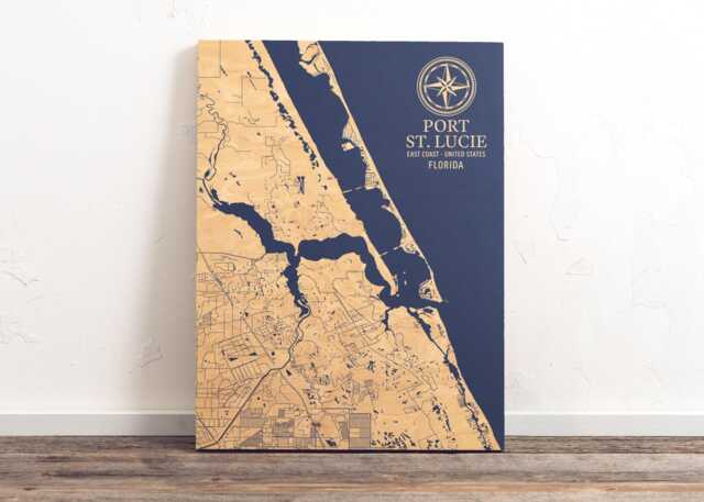 Port St. Lucie, Florida Map - Engraved Wood Coastal Wall Art Sign, Beach House Home Decor Nautical Print, Unique Personalized Family Gift - image 1