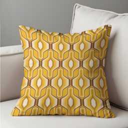 Retro Yellow Geometric Cushion Cover, 70S Mid Century Modern Hexagon Pattern Pillow Case, Farmhouse & Mod Decor Style Cover - thumbnail 2