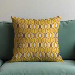 Retro Yellow Geometric Cushion Cover, 70S Mid Century Modern Hexagon Pattern Pillow Case, Farmhouse & Mod Decor Style Cover - thumbnail 4