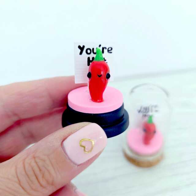Handmade Kawaii Pepper Dome Ornament - You're Hot Polymer Clay Gift - image 1