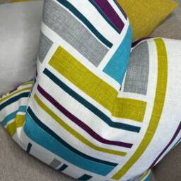 Modern Cushion Cover, Geometric Design Pillow Multicoloured - Iliv Azari Fabric, Teal Green Plum Double Sided Sofa Cover - thumbnail 2