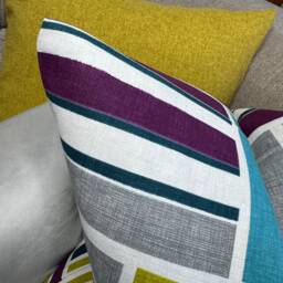 Modern Cushion Cover, Geometric Design Pillow Multicoloured - Iliv Azari Fabric, Teal Green Plum Double Sided Sofa Cover - thumbnail 3