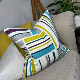 Modern Cushion Cover, Geometric Design Pillow Multicoloured - Iliv Azari Fabric, Teal Green Plum Double Sided Sofa Cover - thumbnail 4