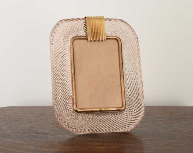 Picture Frame Light Pink Gold Murano Glass Patina Brass, Handmade in Venice, Italy - image 1