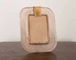 Picture Frame Light Pink Gold Murano Glass Patina Brass, Handmade in Venice, Italy