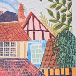 Rooftops Art Print Of Original Linocut Collage Lino Original Art Suffolk Sudbury Lavenham - thumbnail 3