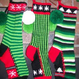 Hand Knit Christmas Stocking Red Green White Horizontal Stripe Fir Tree Detail By Santa's Works - thumbnail 3