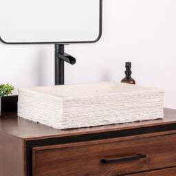 Natural Stone Vessel Bathroom Sink, Rustic Rectangular Ojinaga Marble, Vanity Sink - thumbnail 2