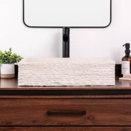 Natural Stone Vessel Bathroom Sink, Rustic Rectangular Ojinaga Marble, Vanity Sink - thumbnail 3