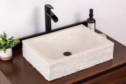 Natural Stone Vessel Bathroom Sink, Rustic Rectangular Ojinaga Marble, Vanity Sink