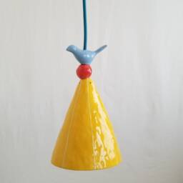 Small Pendant Light W/Whimsical Bird. White Or Colorful Ceramic - thumbnail 3