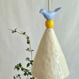 Small Pendant Light W/Whimsical Bird. White Or Colorful Ceramic - thumbnail 2