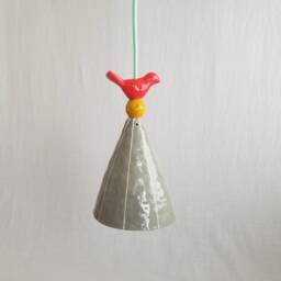 Small Pendant Light W/Whimsical Bird. White Or Colorful Ceramic - thumbnail 4