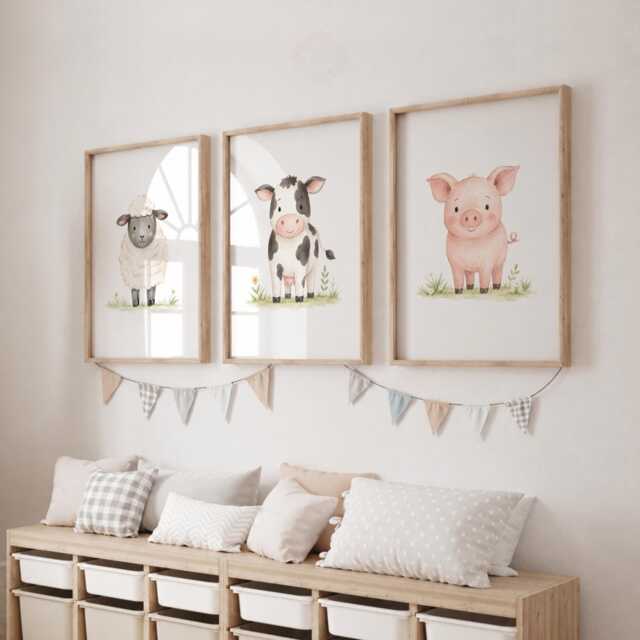 Farmyard Nursery Print Set Of 3 - Farm Animal Room Decor, Kids Bedroom Wall Art - image 1