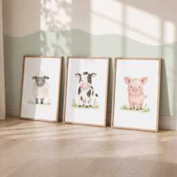Farmyard Nursery Print Set Of 3 - Farm Animal Room Decor, Kids Bedroom Wall Art - thumbnail 3