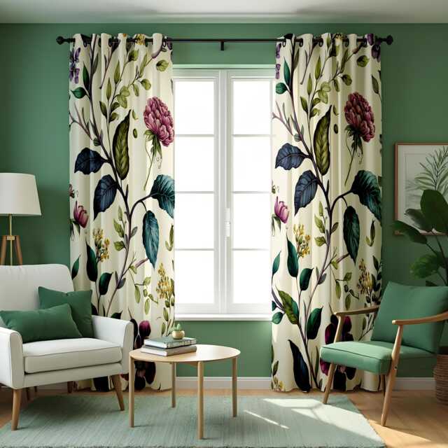 Floral Print Curtains, Botanical Flower Window Treatments, Spring Theme Drapes, Custom Length Curtain Panels, Made To Order Curtains - image 1