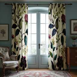 Floral Print Curtains, Botanical Flower Window Treatments, Spring Theme Drapes, Custom Length Curtain Panels, Made To Order Curtains - thumbnail 3