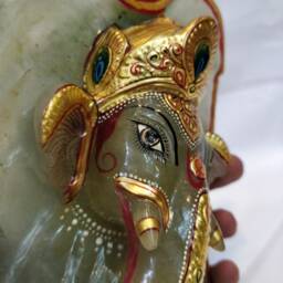 Green Jade Stone Ganesha, Religious Gemstone Aventurine Leaf Ganesha On Statue, Spiritual Gem Figurines - thumbnail 4