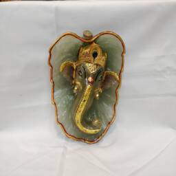 Green Aventurine Ganesha On Leaf - Indian Art Decor Hindu Deity Idol Housewarming Gift