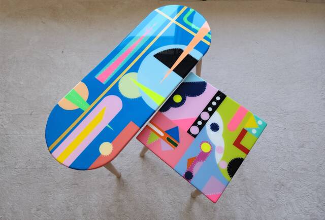 Abstract Resin Side Tables Colorful Modern Art, Set Of 2 - image 1