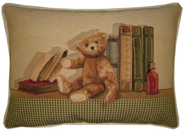 1 Teddy Bear Bookshelf Oblong Woven Tapestry Cushion Pillow Cover - image 1