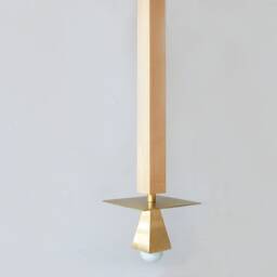 Square Brass & Maple Art Deco Unique Pendant Light Designer Vanity Powder Room Lamp - thumbnail 3